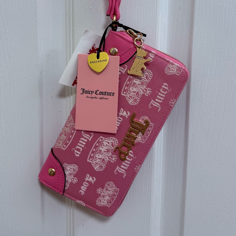 NWT Juicy Couture Juicy Fan Club Large ZipAround Wallet in Pink Lemonade/Powder